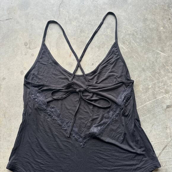 P'tula Lace-Trim Strappy Back Tank Top Women's Size Medium Black Sleepwear - Picture 6 of 12